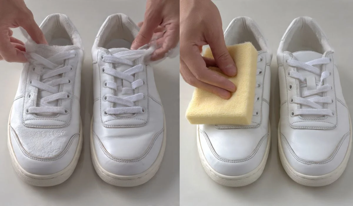Cleaning White Leather Shoes with Eraser